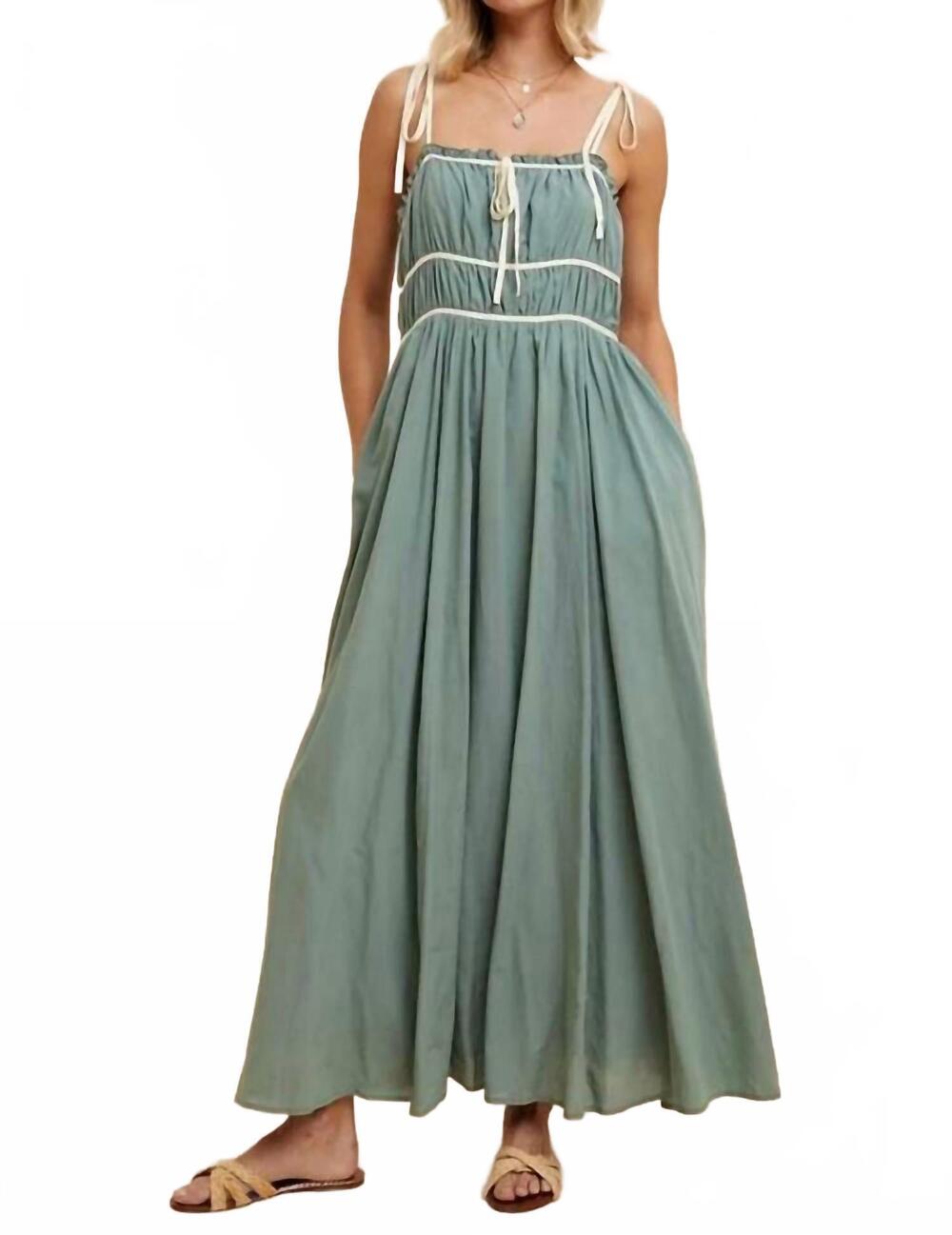 NEW IN-LOOM cotton blend contrast trim maxi dress in green